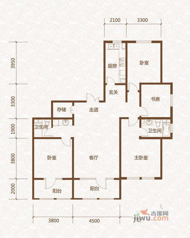 群力玫瑰湾4室2厅2卫107.4㎡户型图