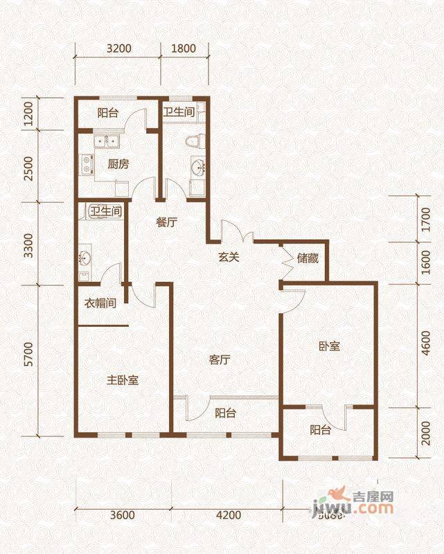 群力玫瑰湾2室2厅2卫74㎡户型图