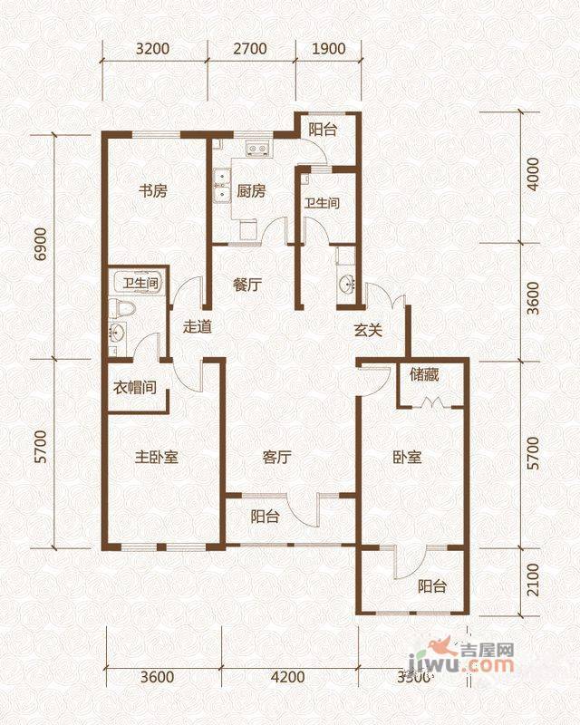 群力玫瑰湾3室2厅2卫98㎡户型图