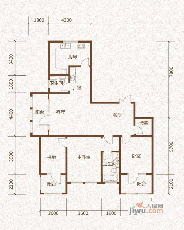 群力玫瑰湾3室2厅2卫98㎡户型图