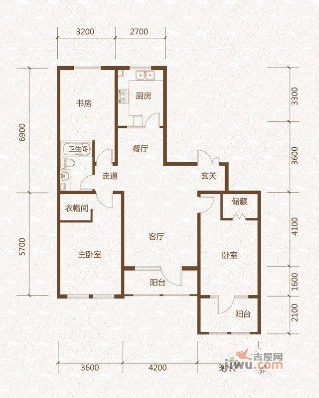 群力玫瑰湾3室2厅1卫91.7㎡户型图