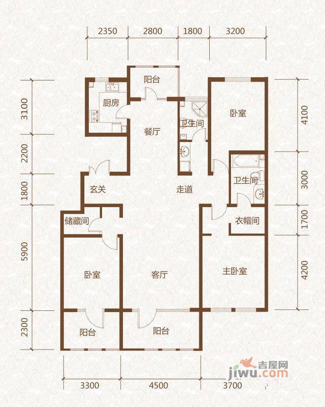 群力玫瑰湾3室2厅2卫108.7㎡户型图