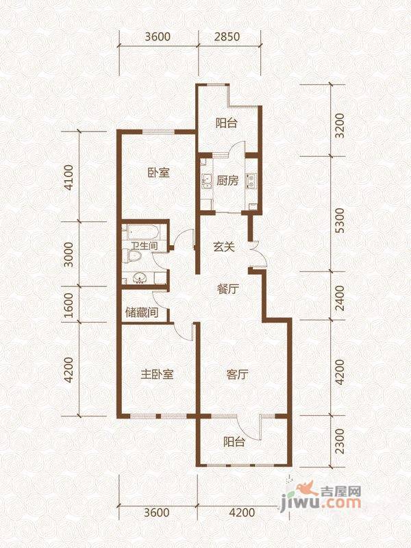 群力玫瑰湾2室2厅1卫76.7㎡户型图