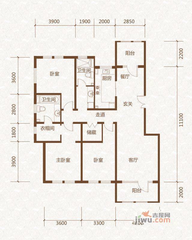 群力玫瑰湾3室2厅2卫109.7㎡户型图