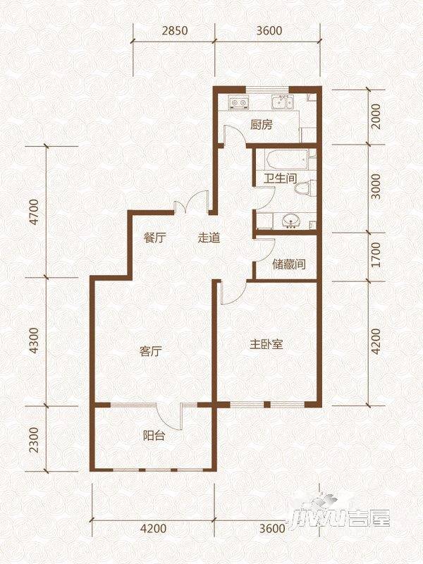 群力玫瑰湾1室2厅1卫95㎡户型图