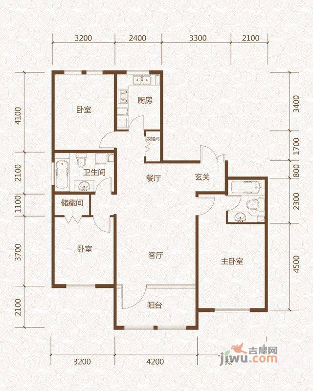 群力玫瑰湾3室2厅2卫87.4㎡户型图