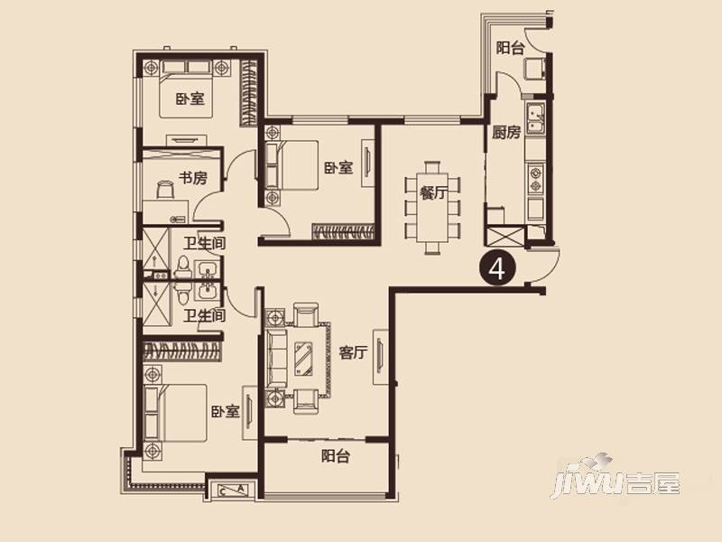 恒大名都4室2厅2卫174.5㎡户型图