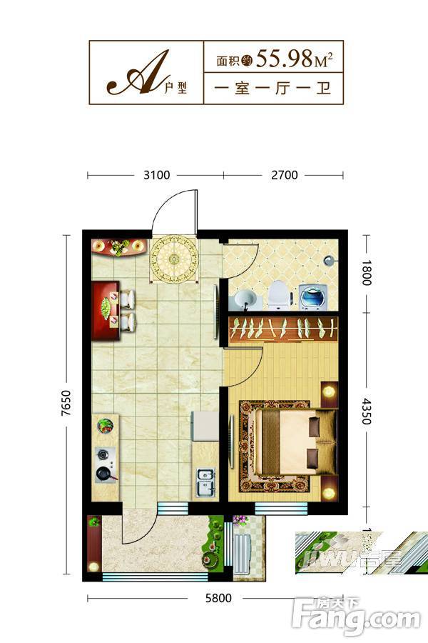 海富臻园1室1厅1卫56㎡户型图