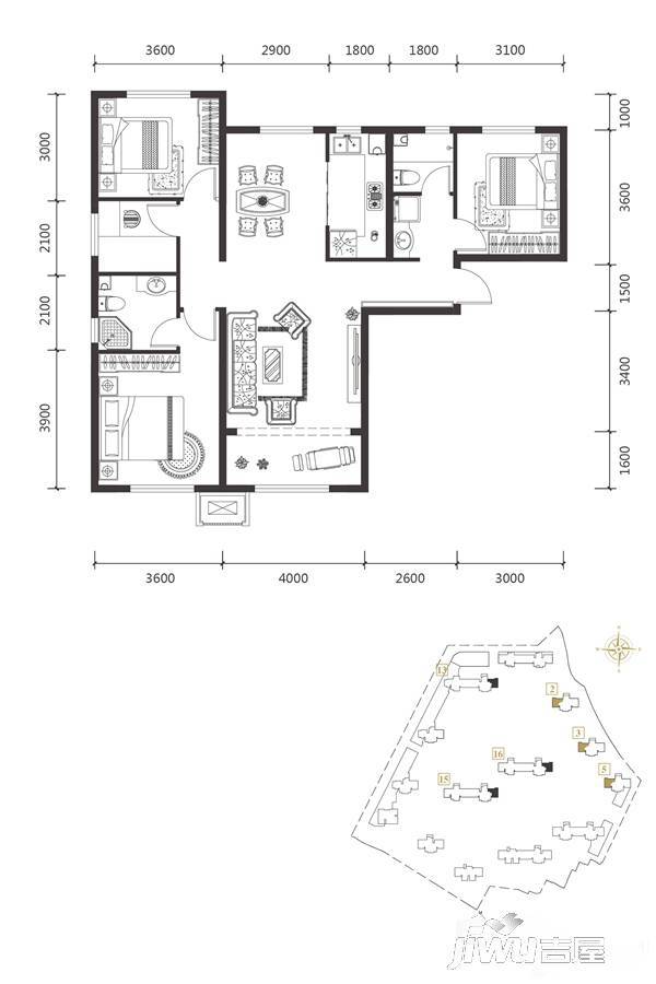 中海文昌公馆3室2厅2卫137㎡户型图