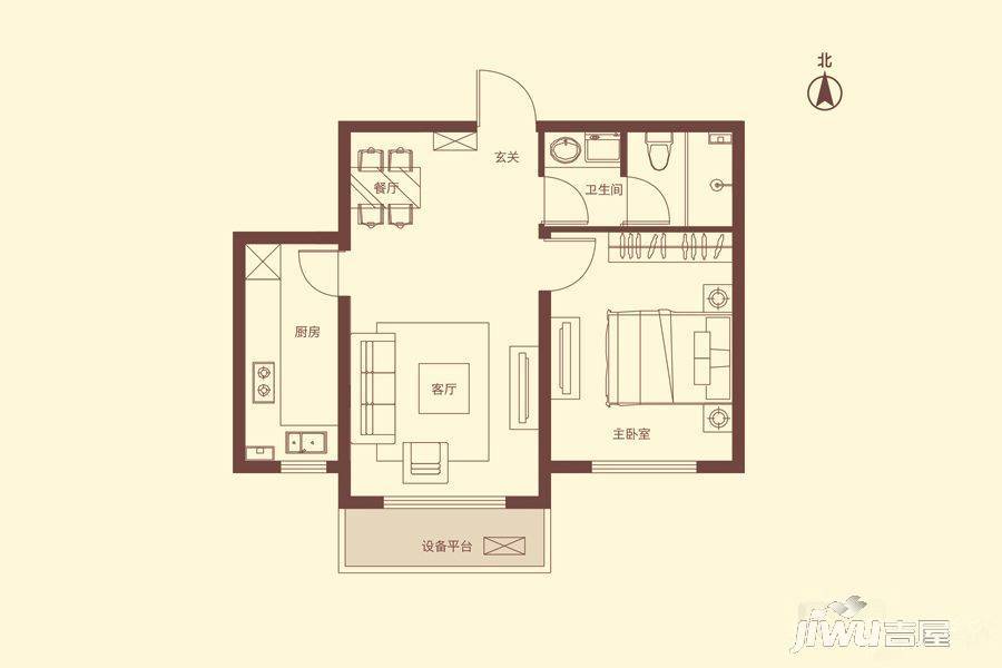 汇智五洲城1室2厅1卫67.1㎡户型图