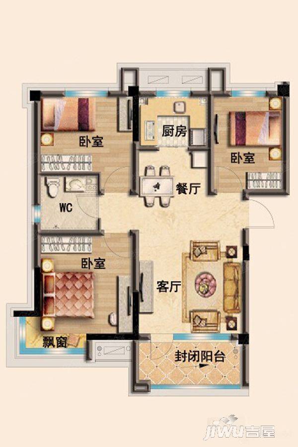 碧桂园欧洲城3室1厅1卫100㎡户型图