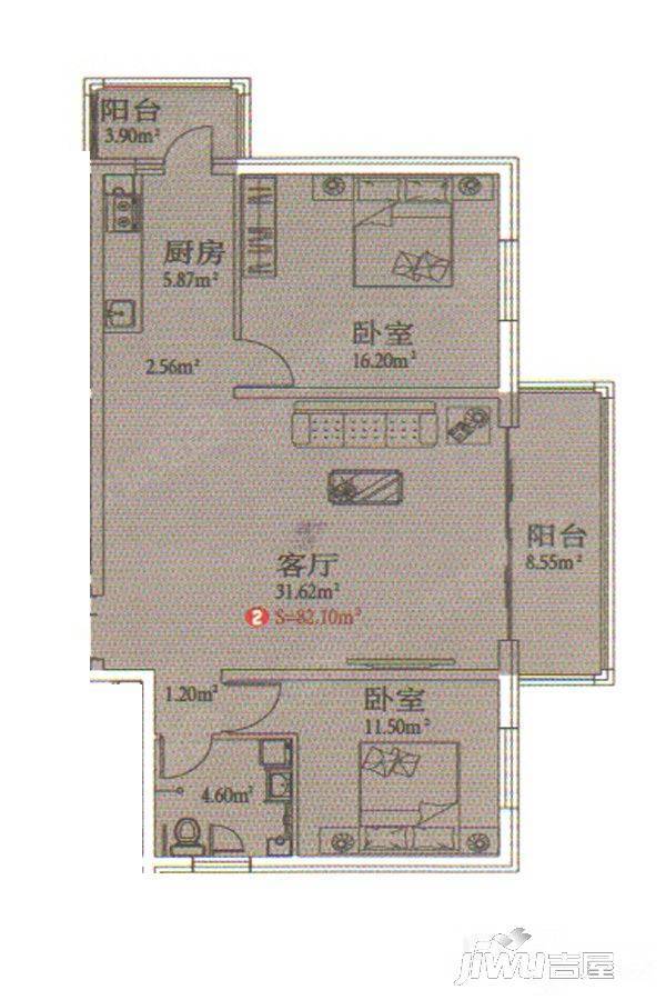 哈南之星2室1厅1卫131㎡户型图