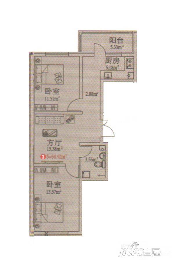 哈南之星2室1厅1卫81㎡户型图
