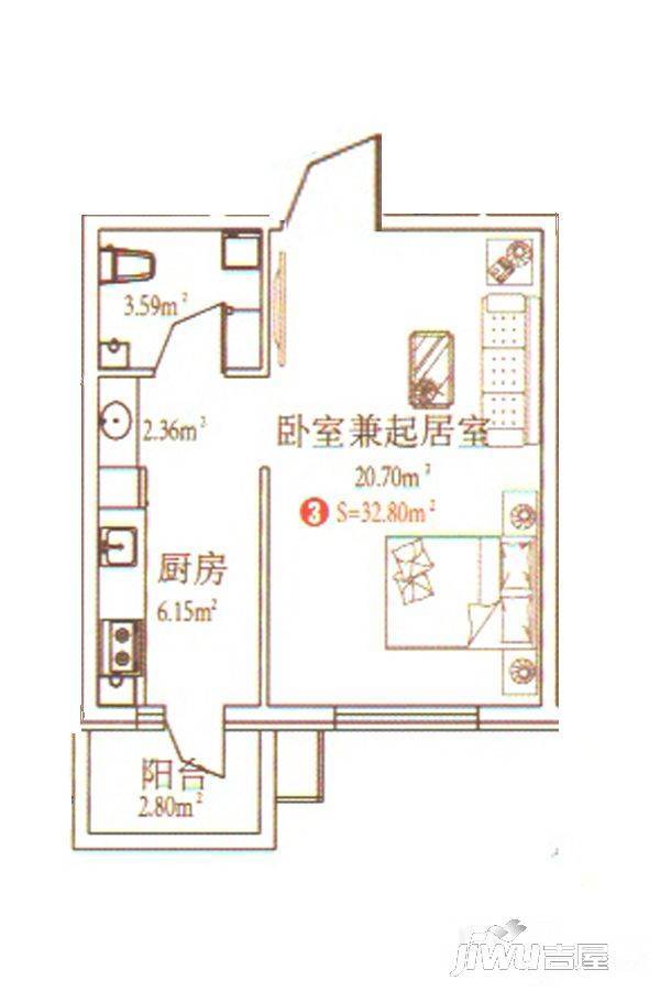 哈南之星1室1厅1卫52㎡户型图