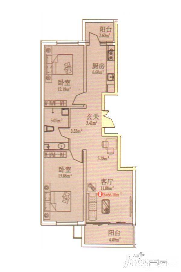 哈南之星2室1厅1卫106㎡户型图