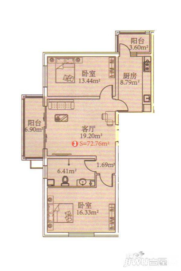 哈南之星2室1厅1卫117㎡户型图