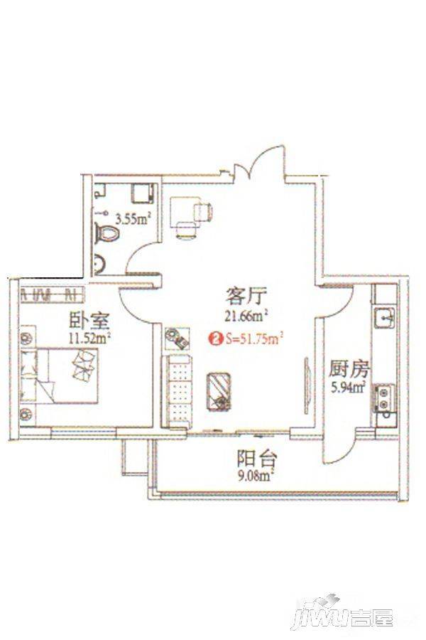 哈南之星1室1厅1卫83㎡户型图