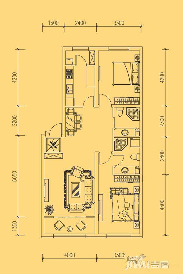 环贸世家2室2厅2卫122㎡户型图