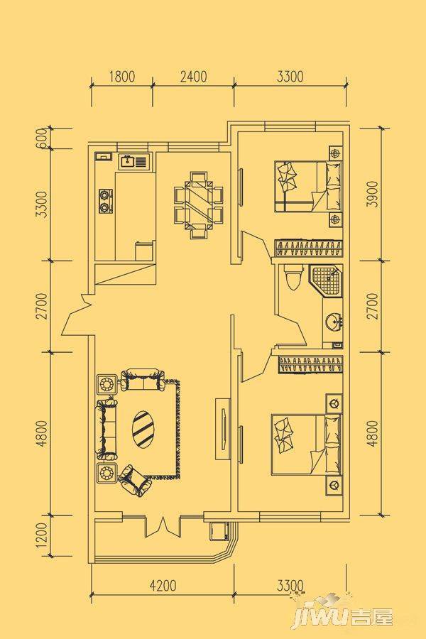 环贸世家2室2厅1卫119㎡户型图