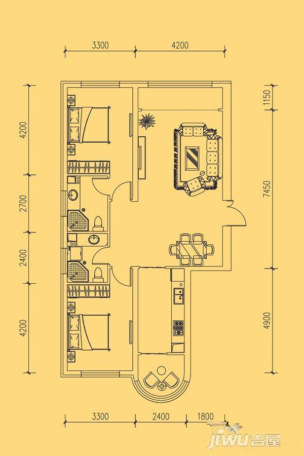 环贸世家2室2厅2卫126㎡户型图