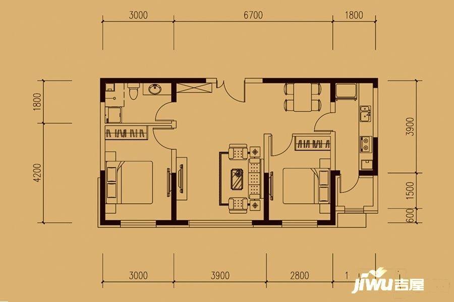 爱达壹号2室2厅1卫90.7㎡户型图