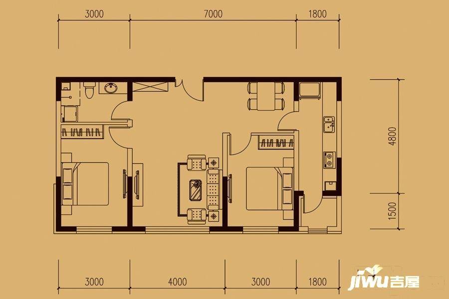 爱达壹号2室2厅1卫96.7㎡户型图