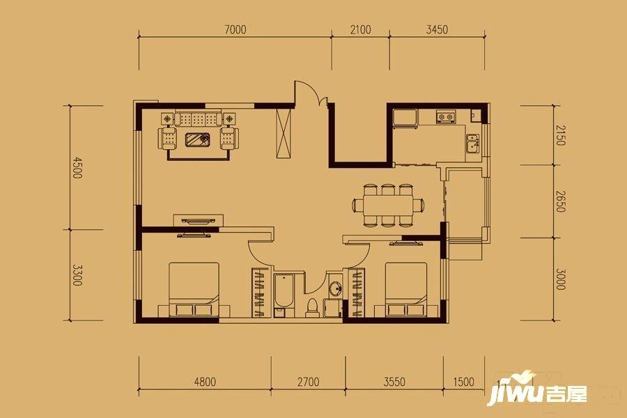 爱达壹号2室2厅1卫115.7㎡户型图