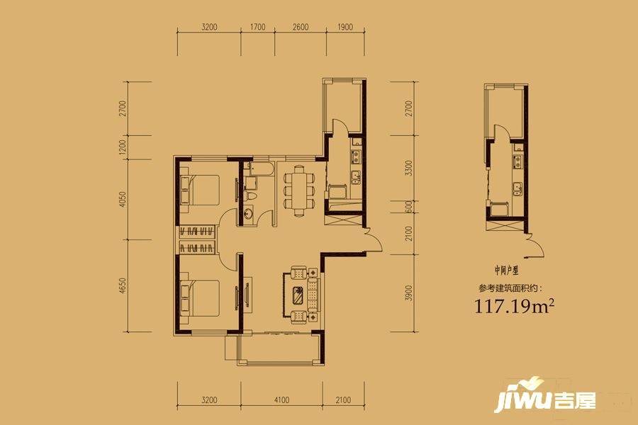 爱达壹号2室2厅1卫115.9㎡户型图