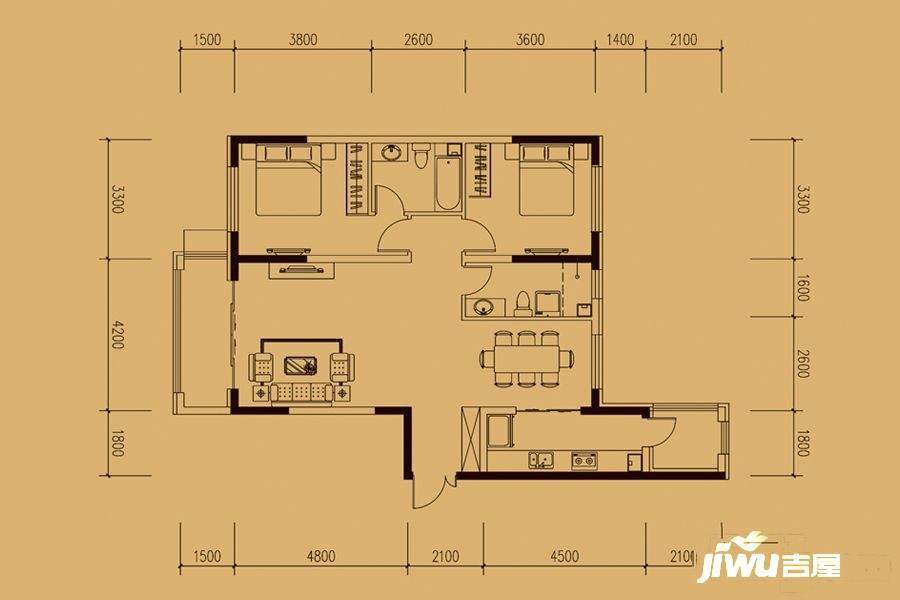 爱达壹号2室2厅2卫129.5㎡户型图