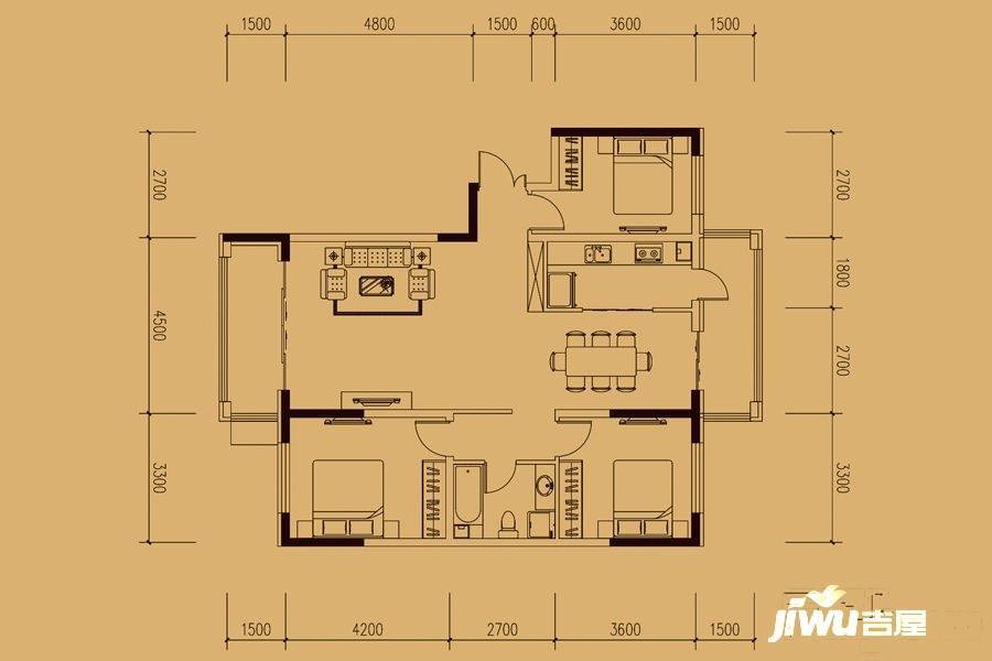 爱达壹号3室2厅1卫144.3㎡户型图