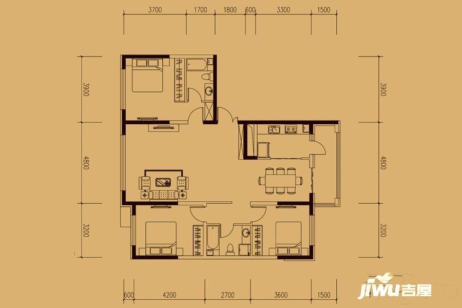 爱达壹号3室2厅2卫151.2㎡户型图