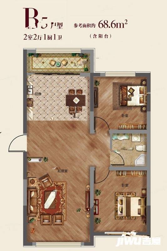 汇龙温莎花园2室2厅1卫102.9㎡户型图