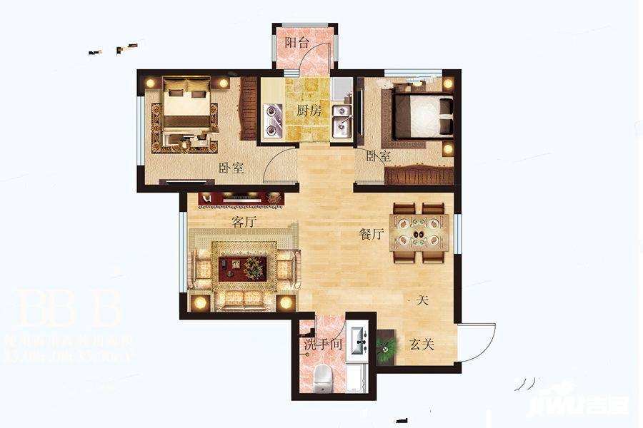 凡尔赛诗城2室2厅1卫73.6㎡户型图