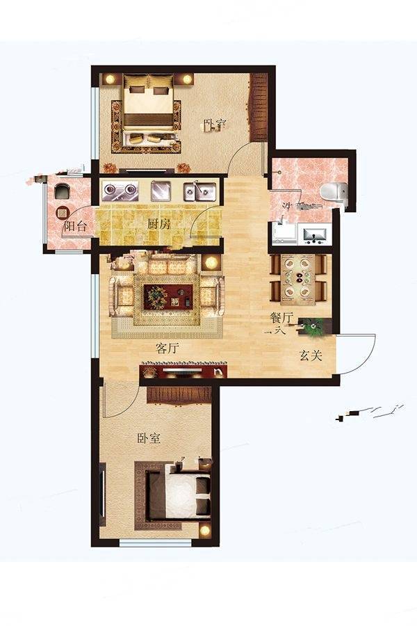 凡尔赛诗城2室2厅1卫74.6㎡户型图