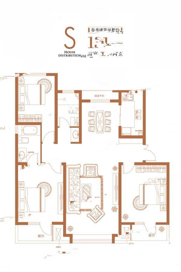 华润中海江城3室2厅2卫130㎡户型图