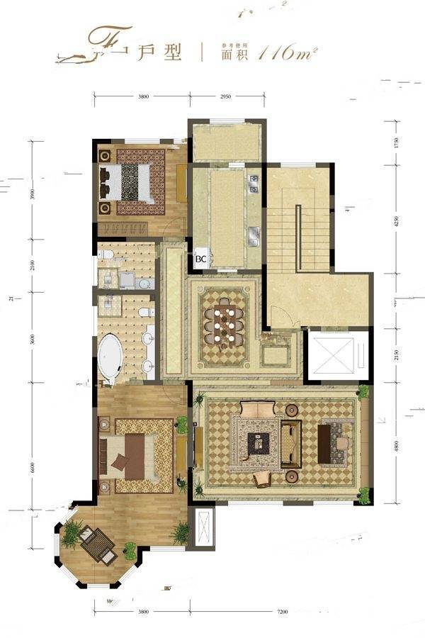 上和树2室2厅2卫116㎡户型图