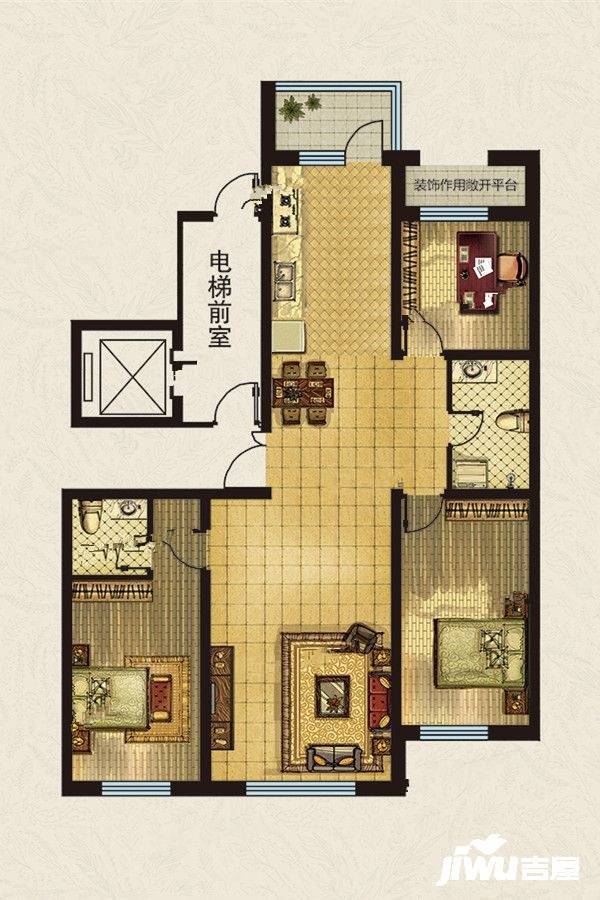 香湾青城3室2厅2卫146㎡户型图