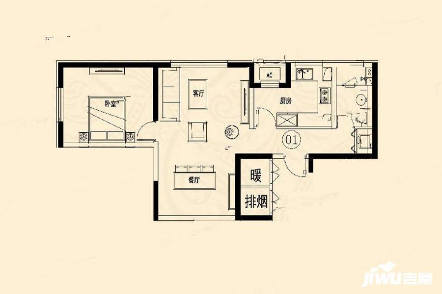 华鸿金色柏林1室2厅1卫104.3㎡户型图