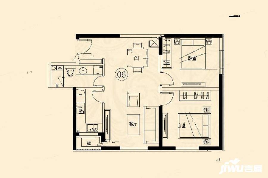 华鸿金色柏林2室2厅1卫95㎡户型图