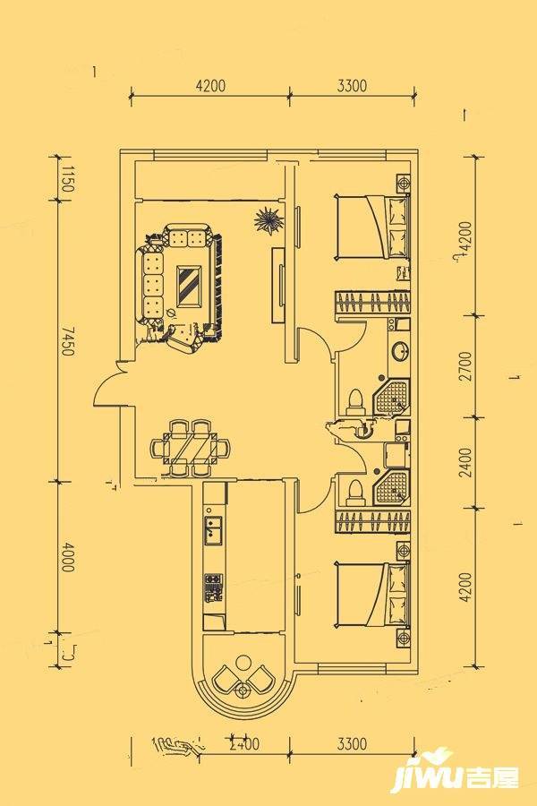 环贸世家2室2厅2卫126㎡户型图