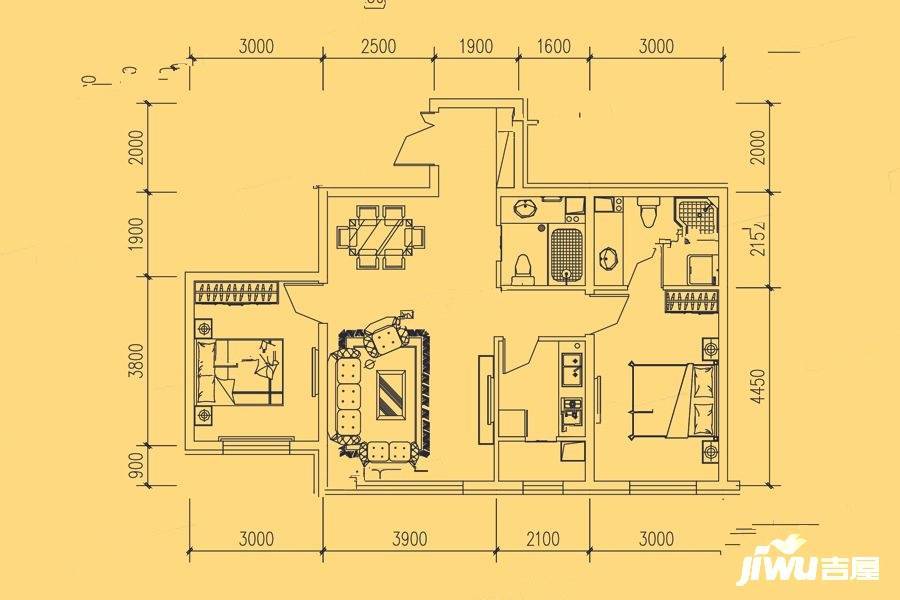 环贸世家2室2厅2卫96㎡户型图