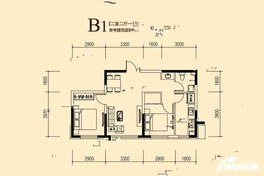 爱达盛锦2室2厅1卫79.2㎡户型图