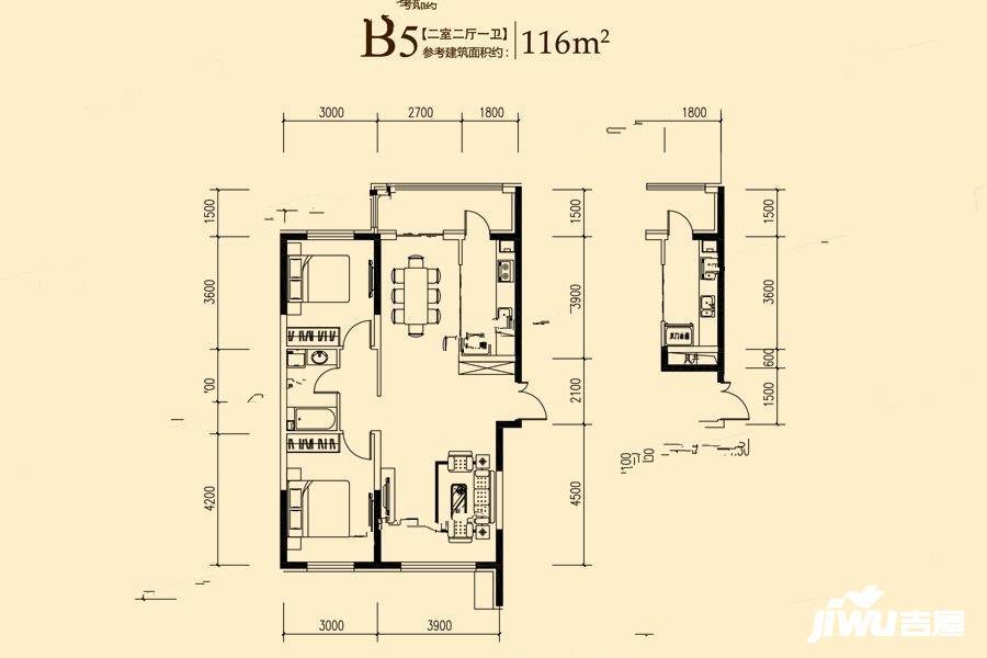 爱达盛锦2室2厅1卫116㎡户型图