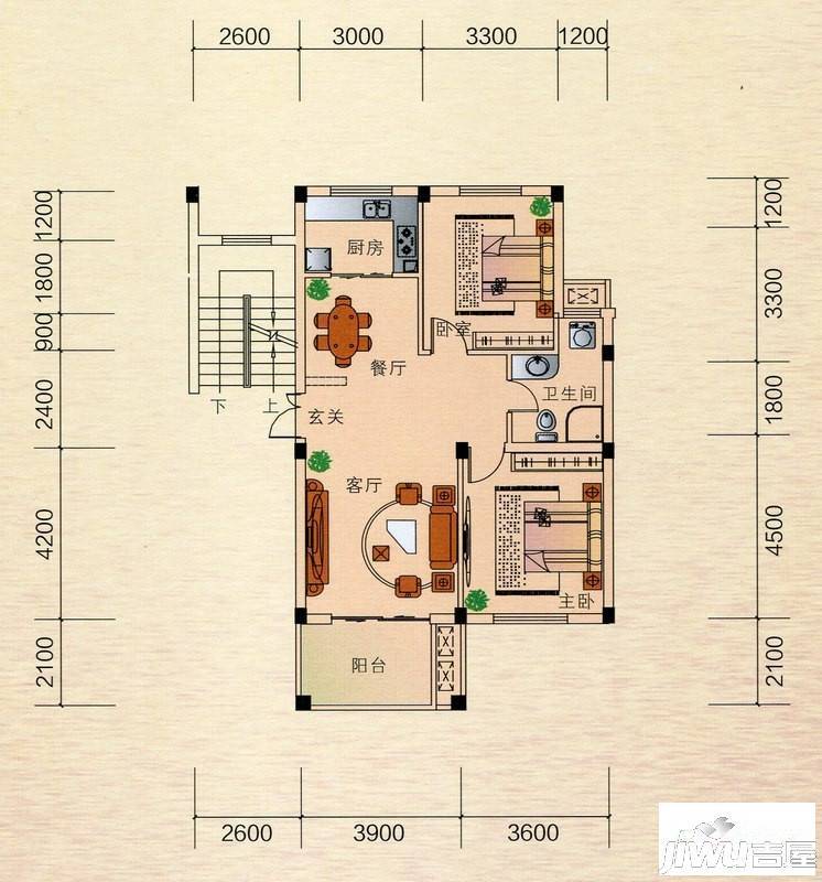 正元香槟城2室2厅1卫88.5㎡户型图