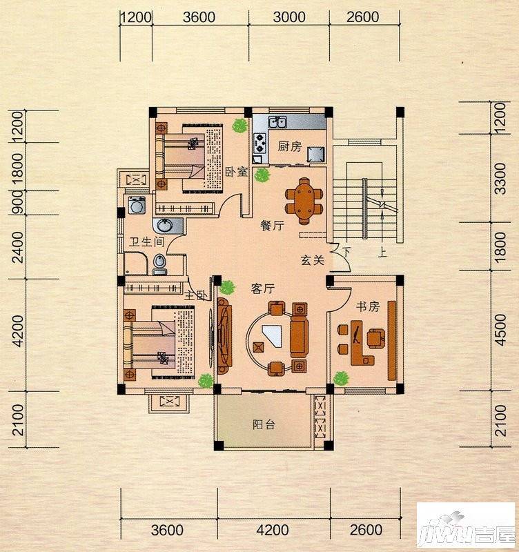 正元香槟城3室2厅1卫104.3㎡户型图