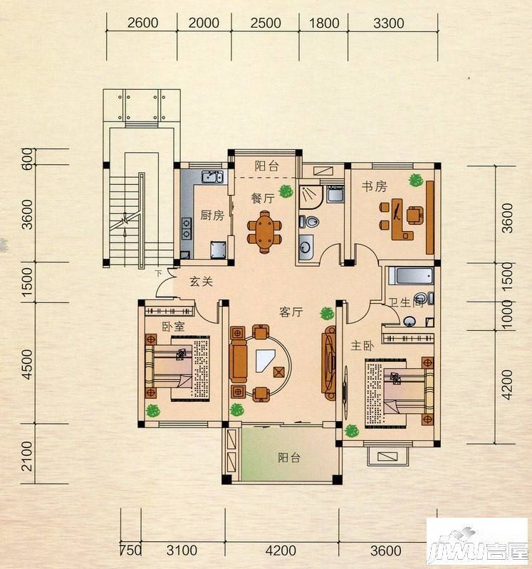 正元香槟城3室2厅2卫115.2㎡户型图