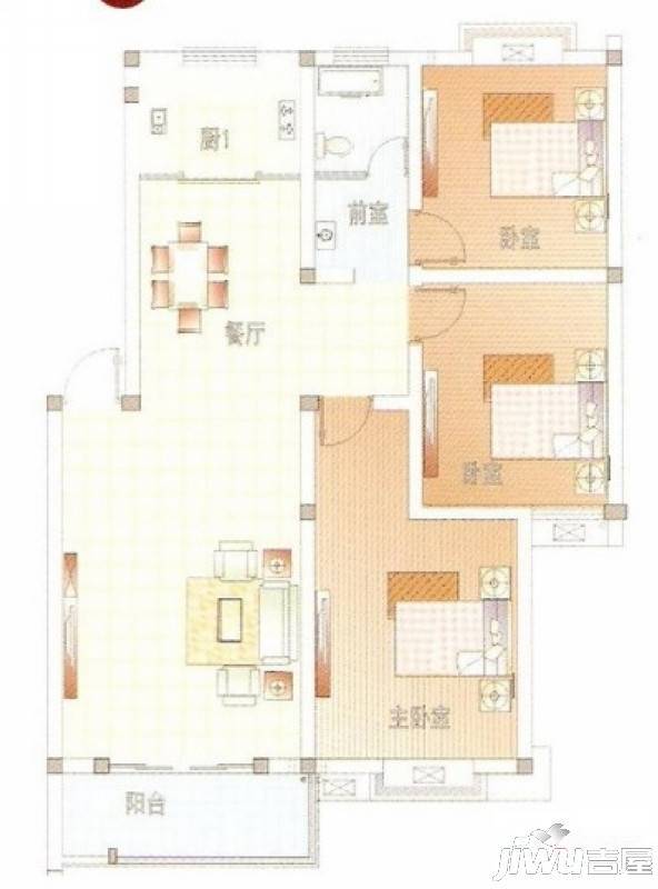 襄城明珠3室2厅1卫107.8㎡户型图