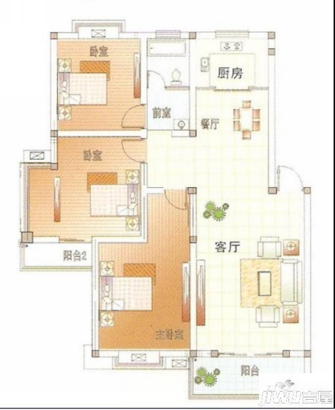 襄城明珠3室2厅1卫112.1㎡户型图