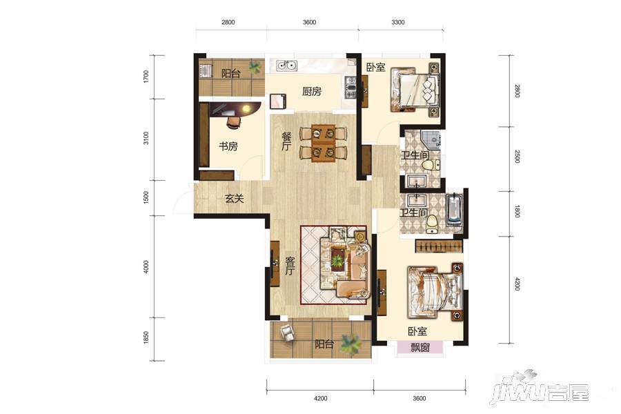 兰石睿智名居3室2厅2卫123.3㎡户型图