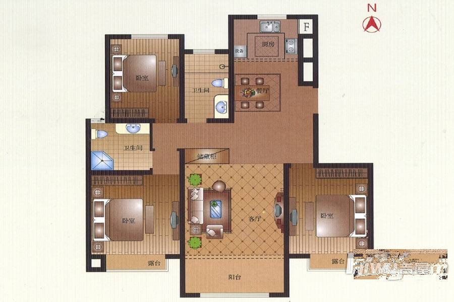 豪第坊3室2厅2卫124.5㎡户型图